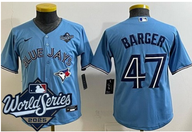 Men Toronto Blue Jays #47 Addison Barger Light Blue 2025 World Series Cool Base Jersey->toronto blue jays->MLB Jersey